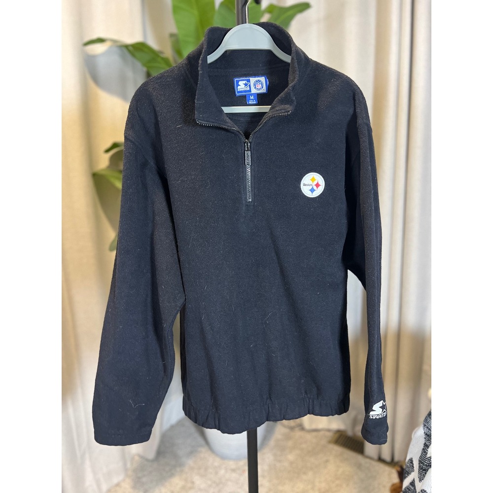 Vintage Starter NFL Pittsburgh Steelers Quarter Zip Fleece Pullover Black Mens M